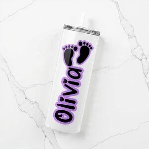 NWT Custom Name Baby Feet Tumbler – Skinny Frosted/White – 20oz/18.5oz